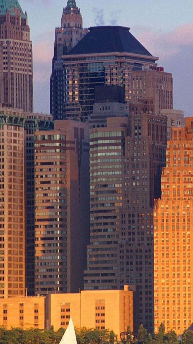 Обои Манхеттен, город, небоскреб, городской пейзаж, линия горизонта в разрешении 750x1334