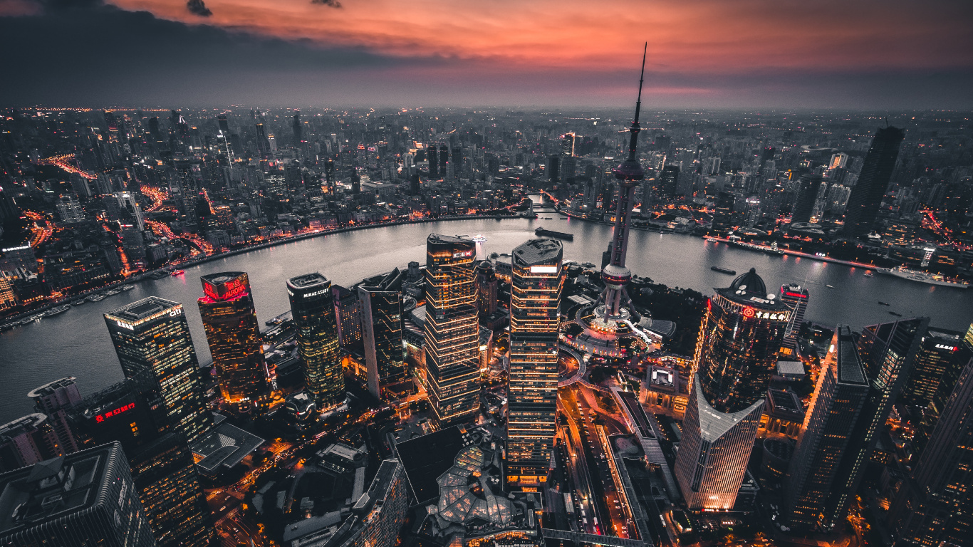 Обои городской пейзаж, город, городской район, метрополия, линия горизонта в разрешении 1366x768