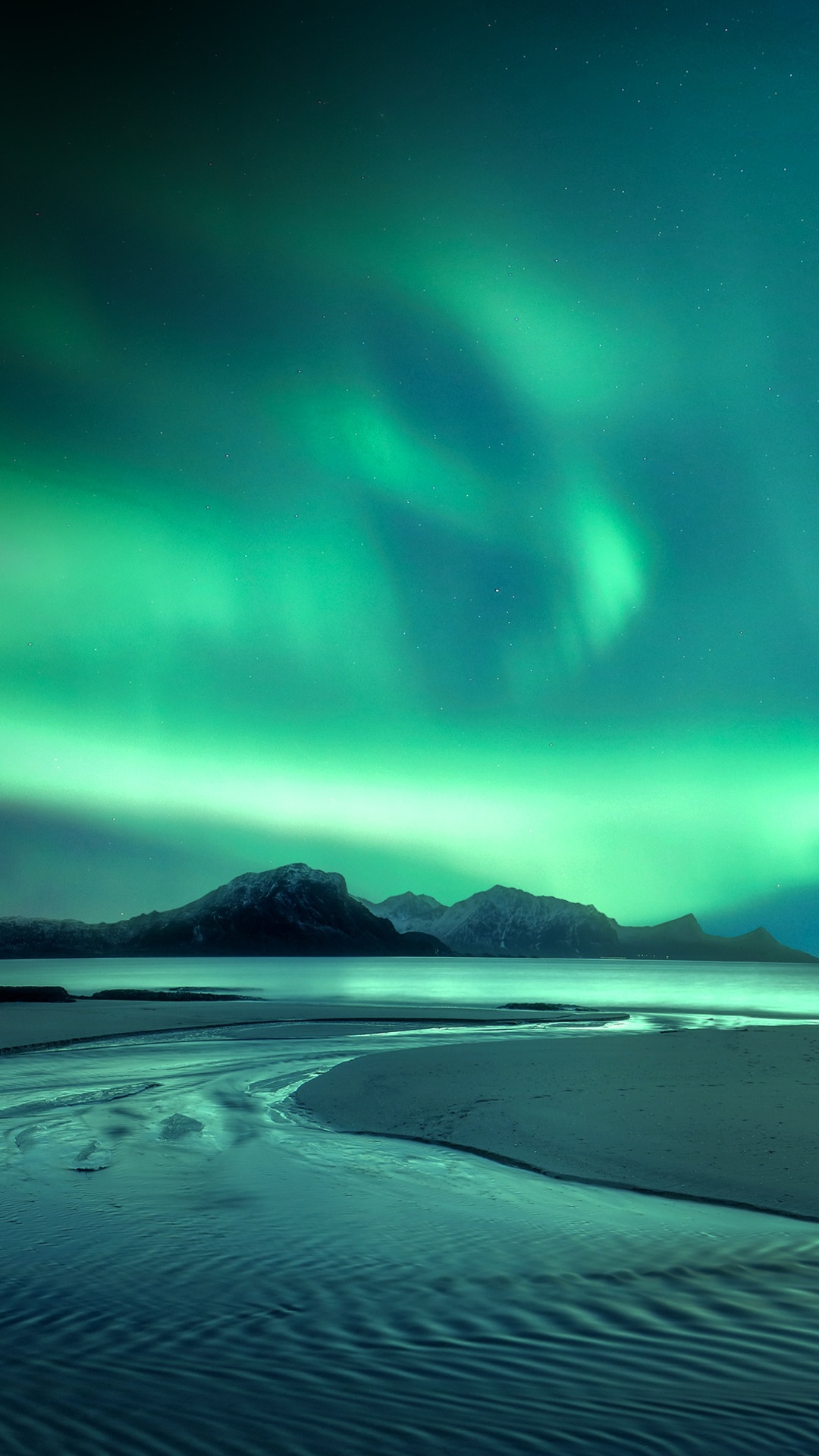 Обои LG, LG Q70, природа, Аврора, зеленый в разрешении 1080x1920