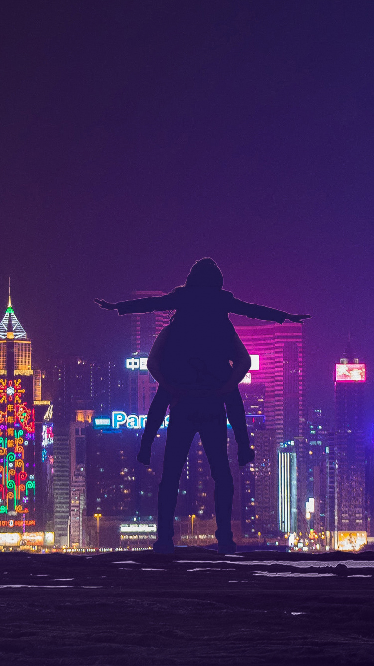 Обои городской район, город, метрополия, ночь, линия горизонта в разрешении 750x1334