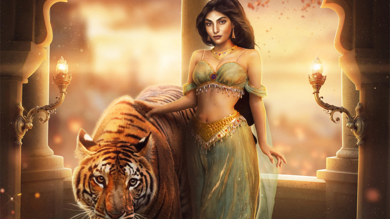 Обои мифология, кошачьих, Цифровой композитинг, иллюстрация, олененок в разрешении 1366x768