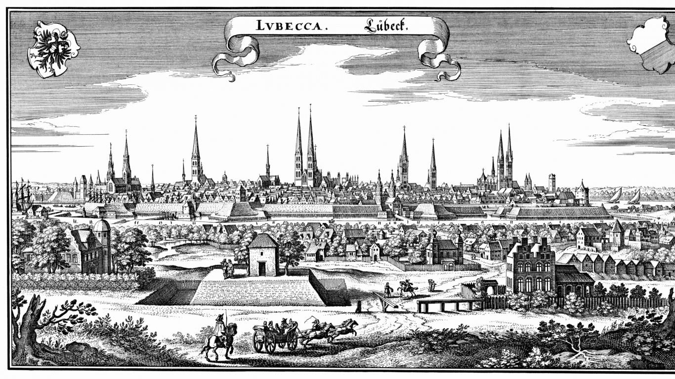 Обои Старые Соли Маршрут, ганзейский Союз, Герб Lьbeck, рисунок Любек, рисование в разрешении 1366x768