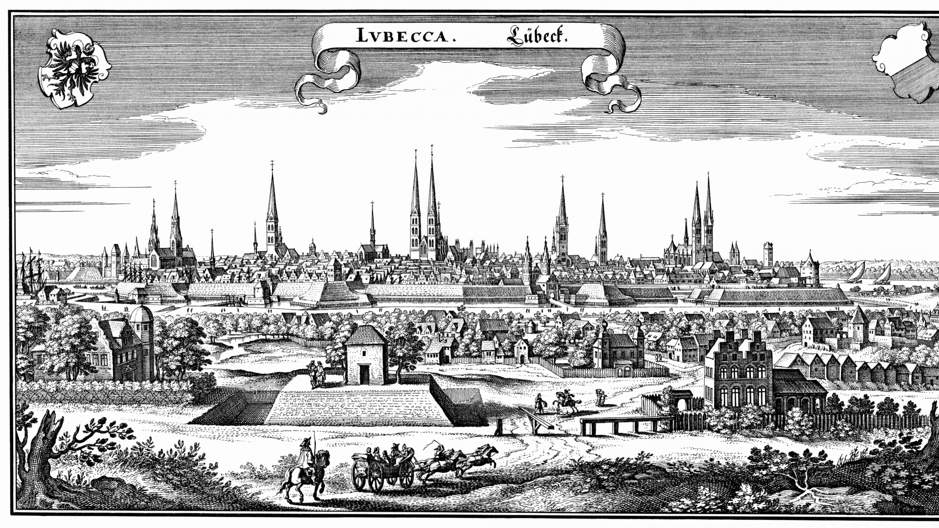 Обои Старые Соли Маршрут, ганзейский Союз, Герб Lьbeck, рисунок Любек, рисование в разрешении 3840x2160