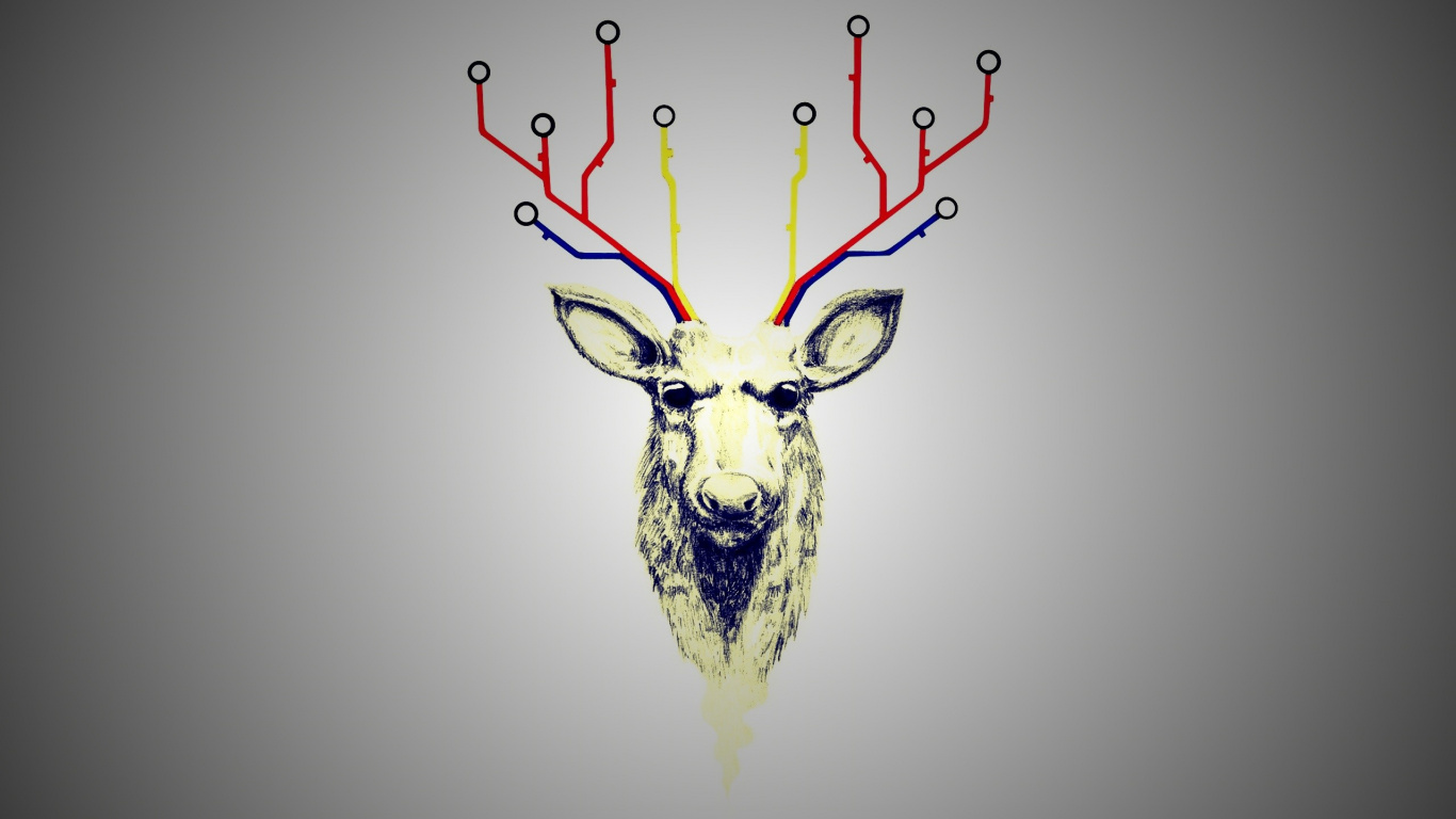Обои олений рог, Северный олень, олень, графический дизайн, графика в разрешении 1366x768