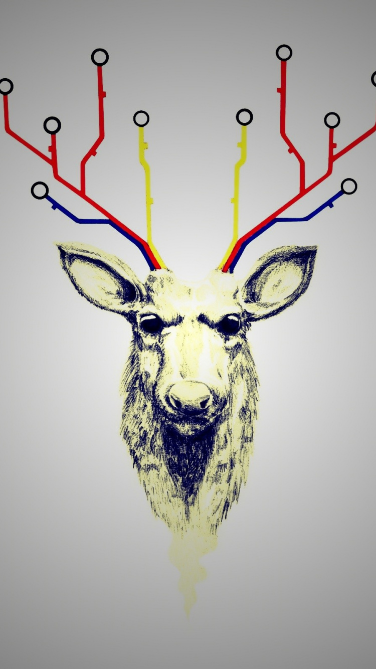 Обои олений рог, Северный олень, олень, графический дизайн, графика в разрешении 750x1334