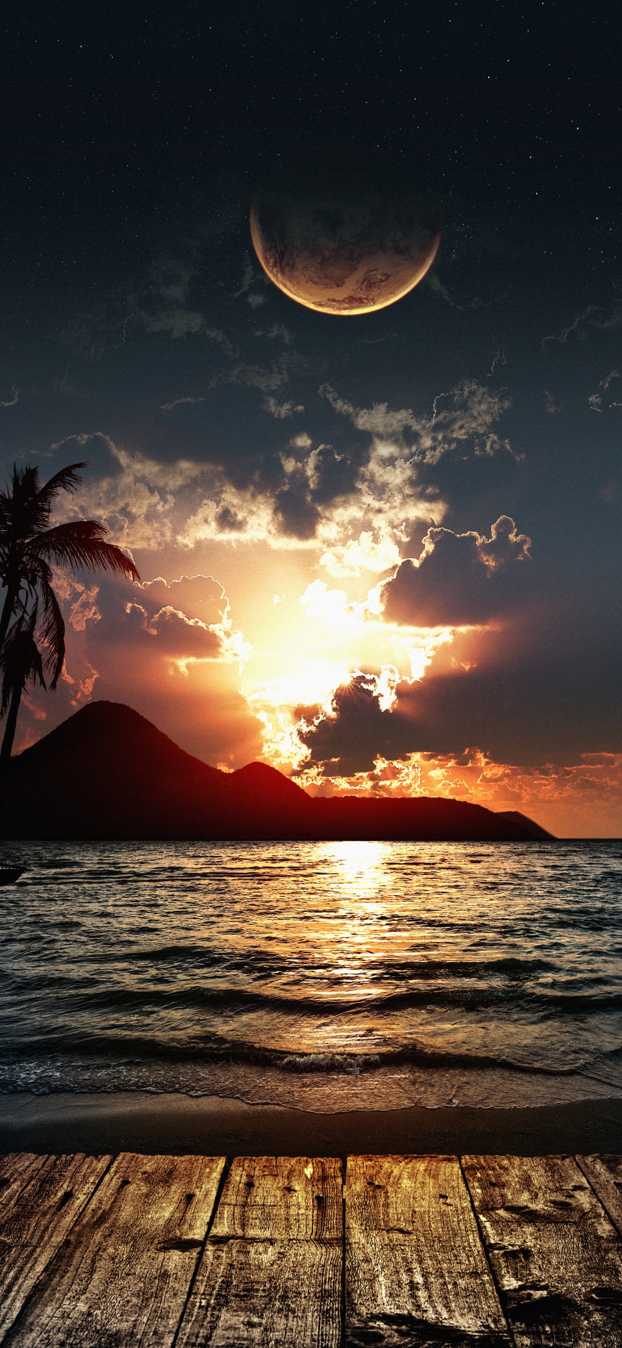 Обои вода, облако, атмосфера, свет, послесвечение в разрешении 1242x2688