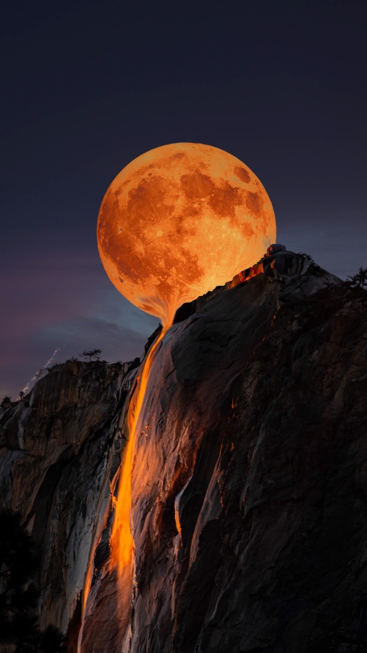 Обои Хвощ падает на луну, хвощ осень, луна, Йосемитский водопад, Йосемити Все в разрешении 720x1280