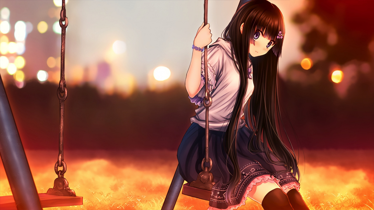 Обои аниме, длинные волосы, аниме качели, Качели Не Взболтанный, девушка в разрешении 1280x720