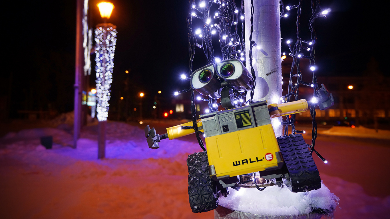 Обои снег, зима, ночь, анимация, свет в разрешении 1366x768