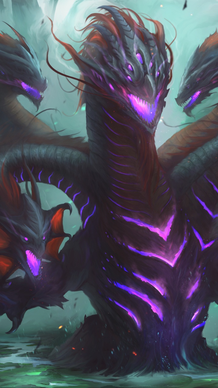 Обои гидра дракон, дракон, монстр, легендарное существо, Лернейская Гидра в разрешении 720x1280