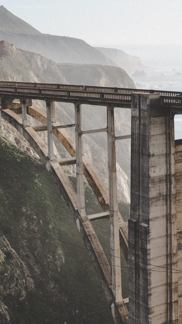 Обои виадук, гора, растение, вода, мост в разрешении 720x1280