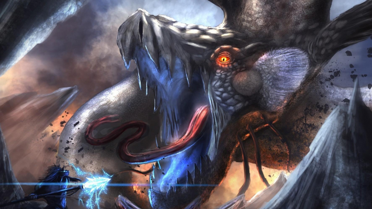 Обои дракон, мифология, мифическое существо, cg работы, вымышленный персонаж в разрешении 1280x720