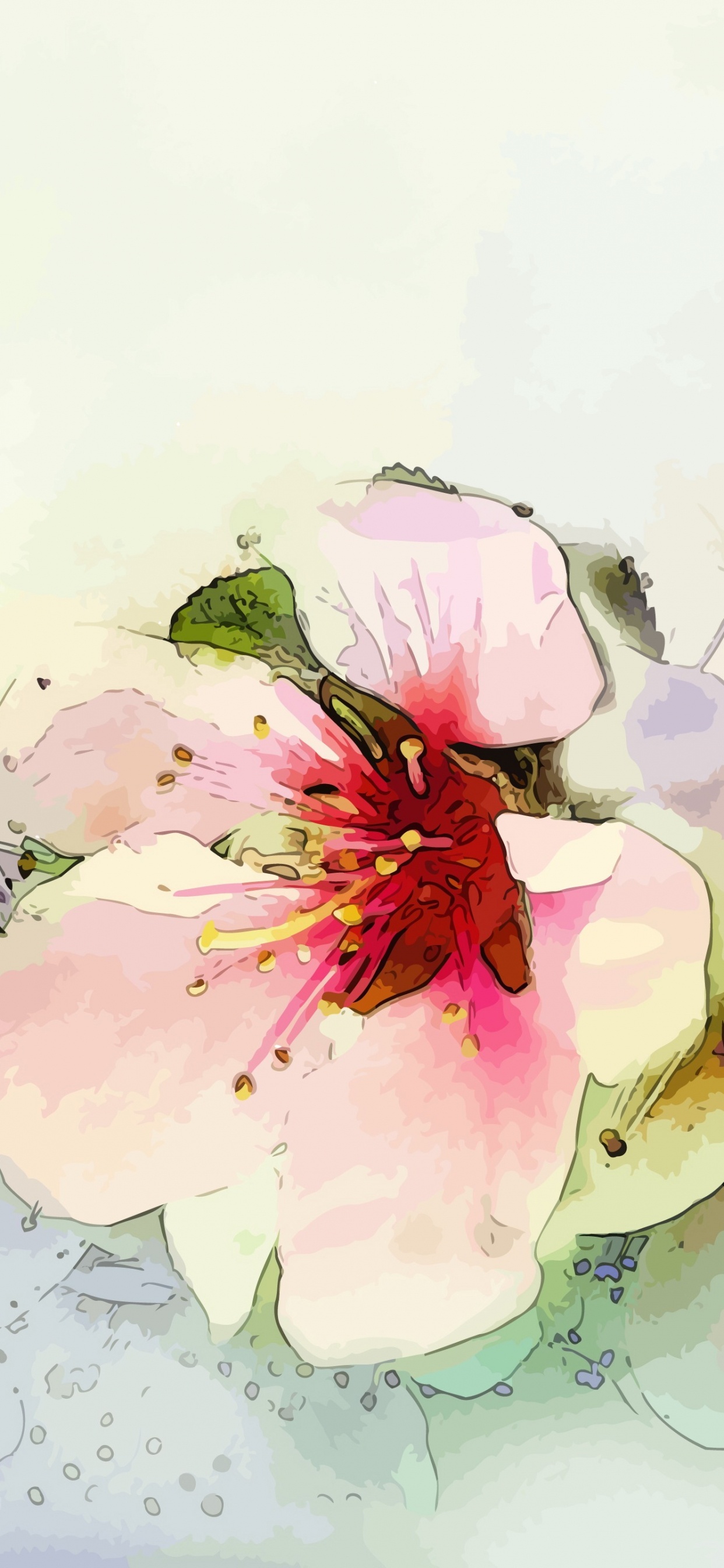 Обои акварельные краски, цветок, лепесток, расцвет, растение в разрешении 1242x2688