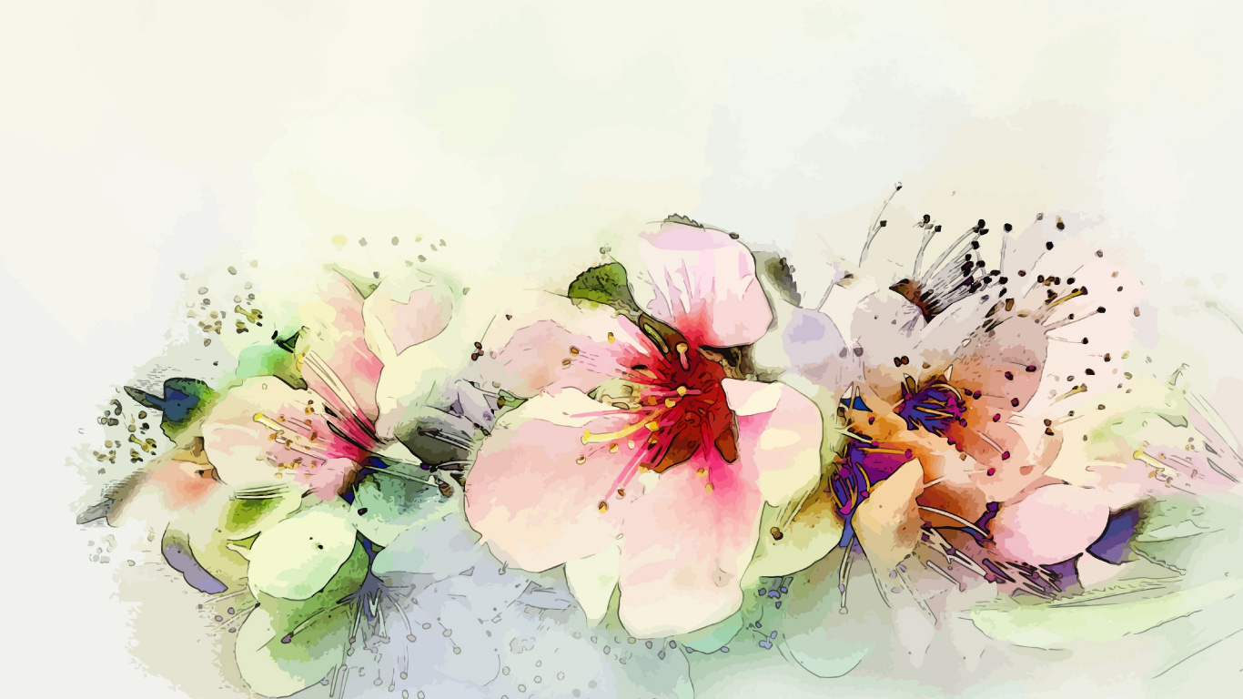 Обои акварельные краски, цветок, лепесток, расцвет, растение в разрешении 1366x768