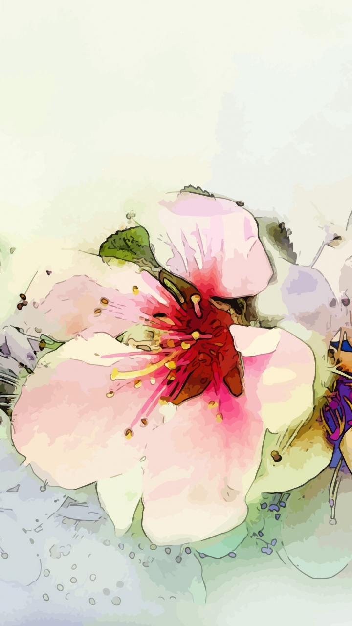 Обои акварельные краски, цветок, лепесток, расцвет, растение в разрешении 720x1280