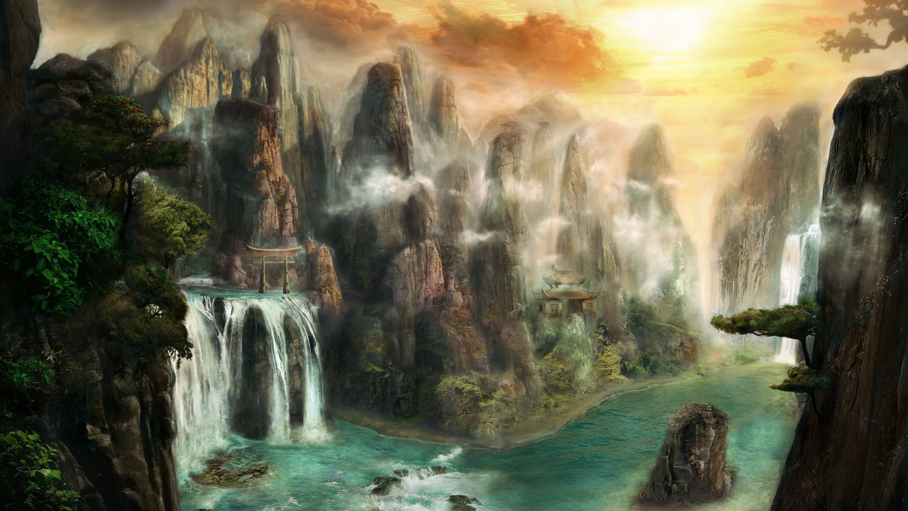 Обои мир фантазий, фэнтези, природа, гидроресурсы, водопад в разрешении 1280x720