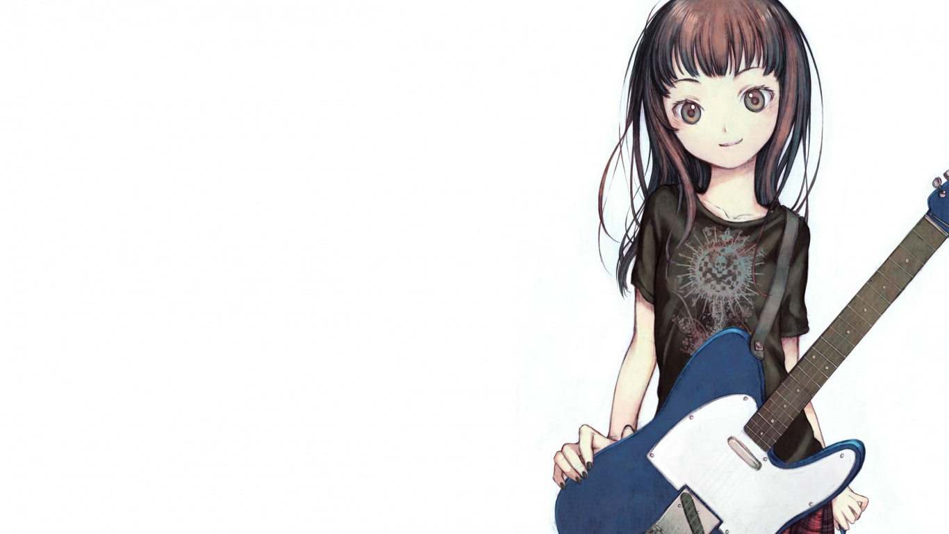 Обои гитара, мультфильм, девушка, комиксы, Манга в разрешении 1366x768