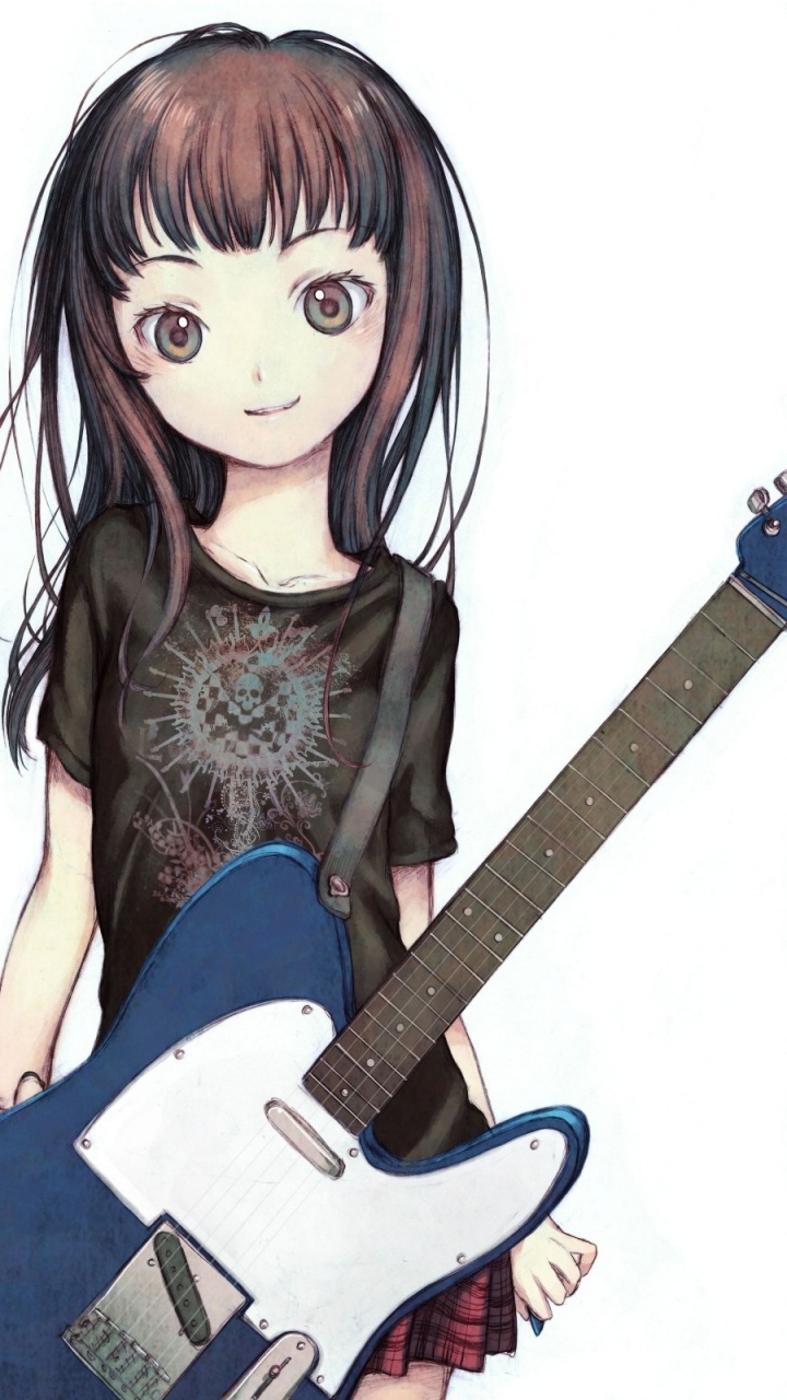 Обои гитара, мультфильм, девушка, комиксы, Манга в разрешении 720x1280