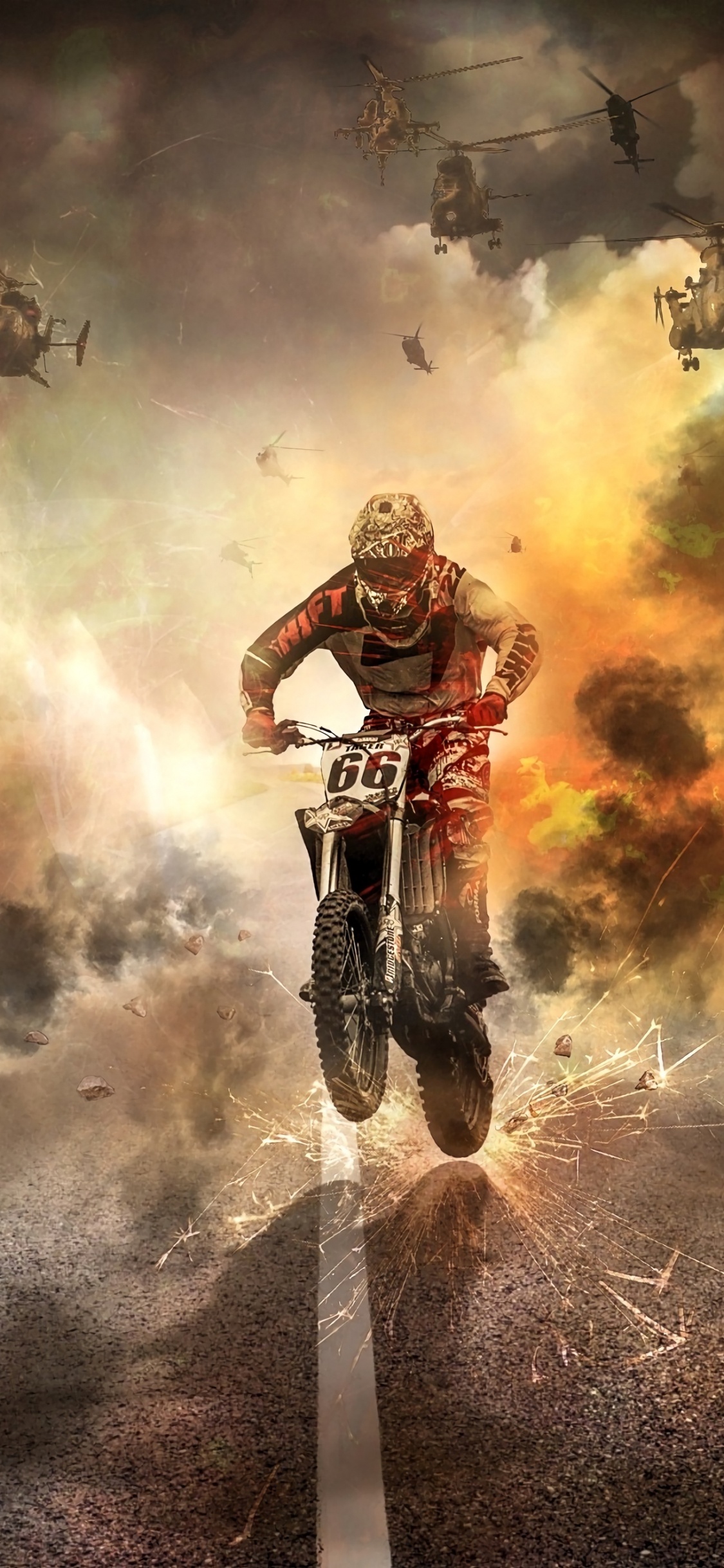 Обои Фристайл мотокросс, экстремальный вид спорта, эндуро, каскадер, мотоцикл в разрешении 1125x2436