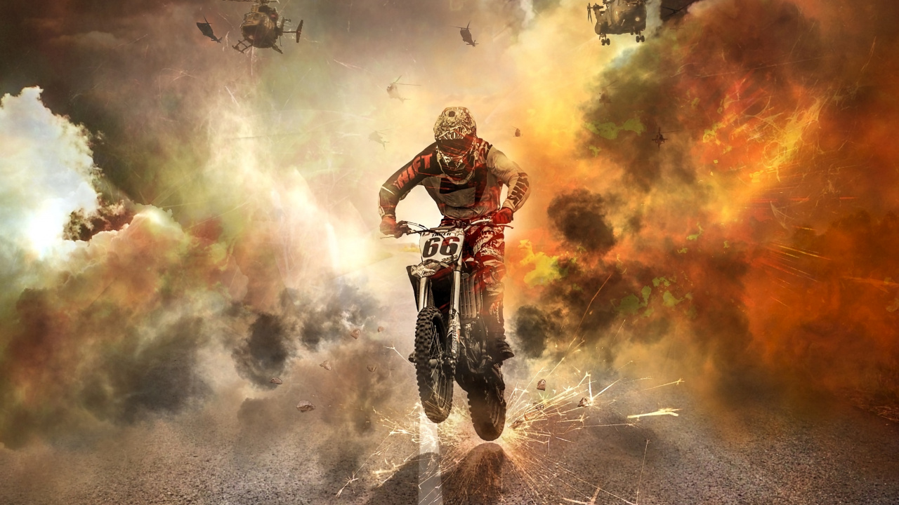 Обои Фристайл мотокросс, экстремальный вид спорта, эндуро, каскадер, мотоцикл в разрешении 1280x720