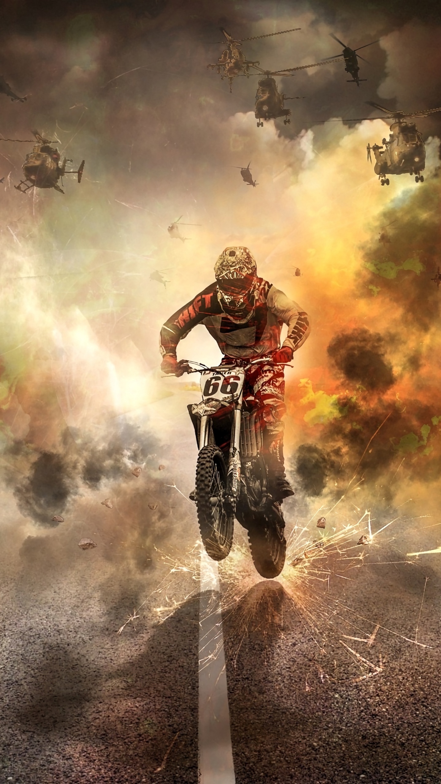 Обои Фристайл мотокросс, экстремальный вид спорта, эндуро, каскадер, мотоцикл в разрешении 1440x2560