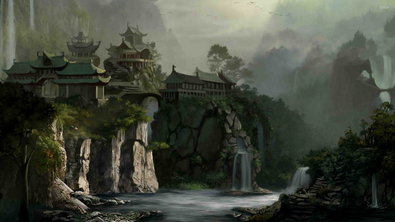 Обои живопись, пейзаж, джунгли, археологический памятник, Байду в разрешении 1280x720