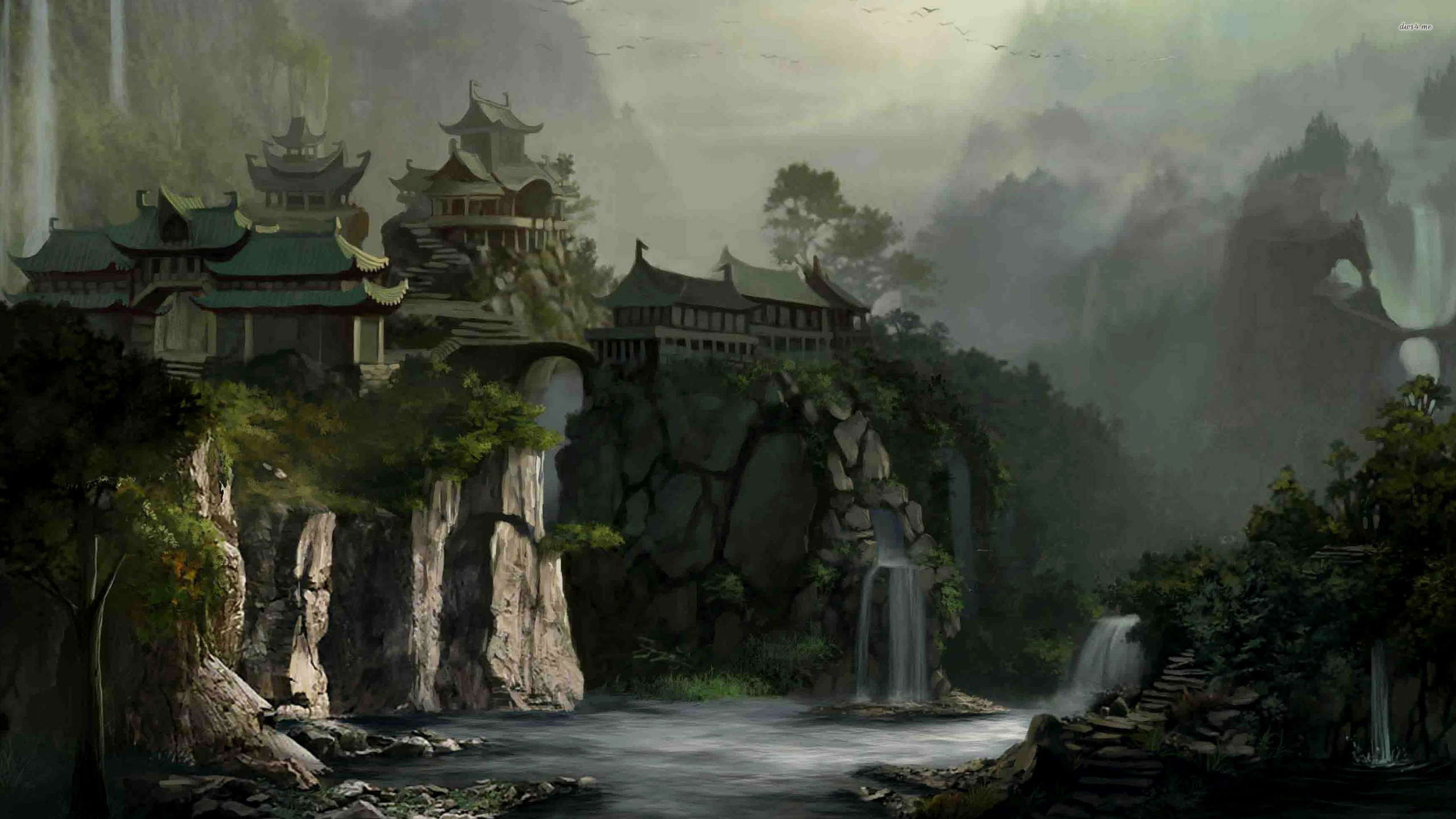 Обои живопись, пейзаж, джунгли, археологический памятник, Байду в разрешении 2560x1440