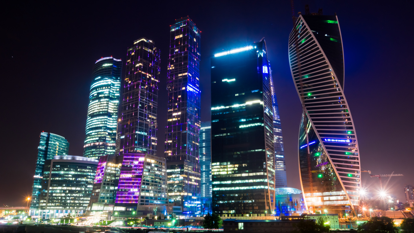 Обои ночь, Москва-река, метрополия, небоскреб, город в разрешении 1366x768