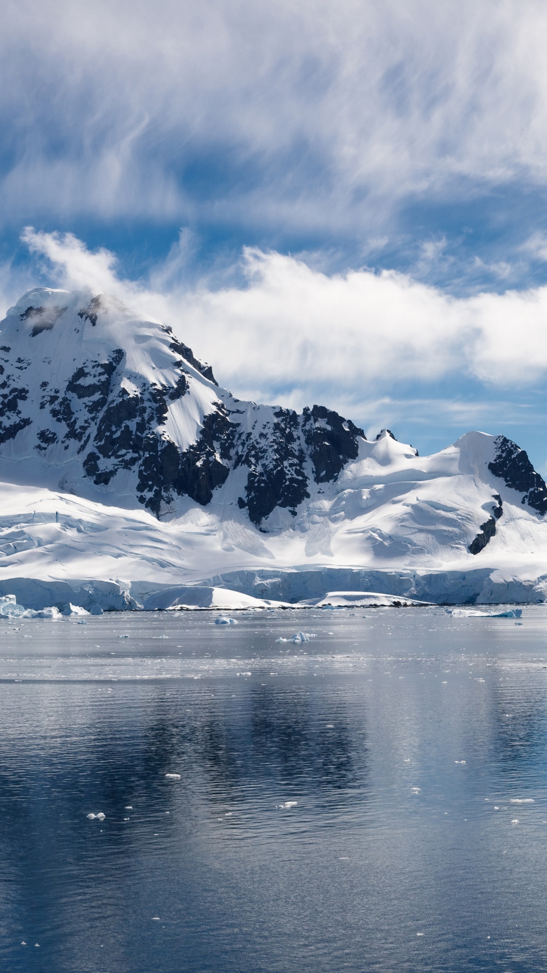 Обои снег, море, Остров, гора, полярные льды в разрешении 1080x1920