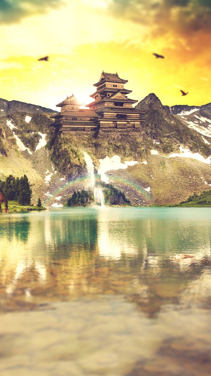 Обои природа, гора, отражение, вода, озеро в разрешении 720x1280