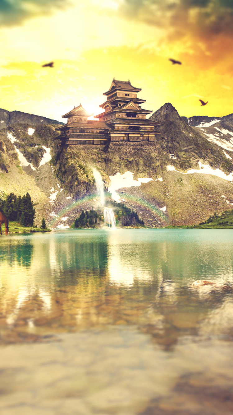 Обои природа, гора, отражение, вода, озеро в разрешении 750x1334