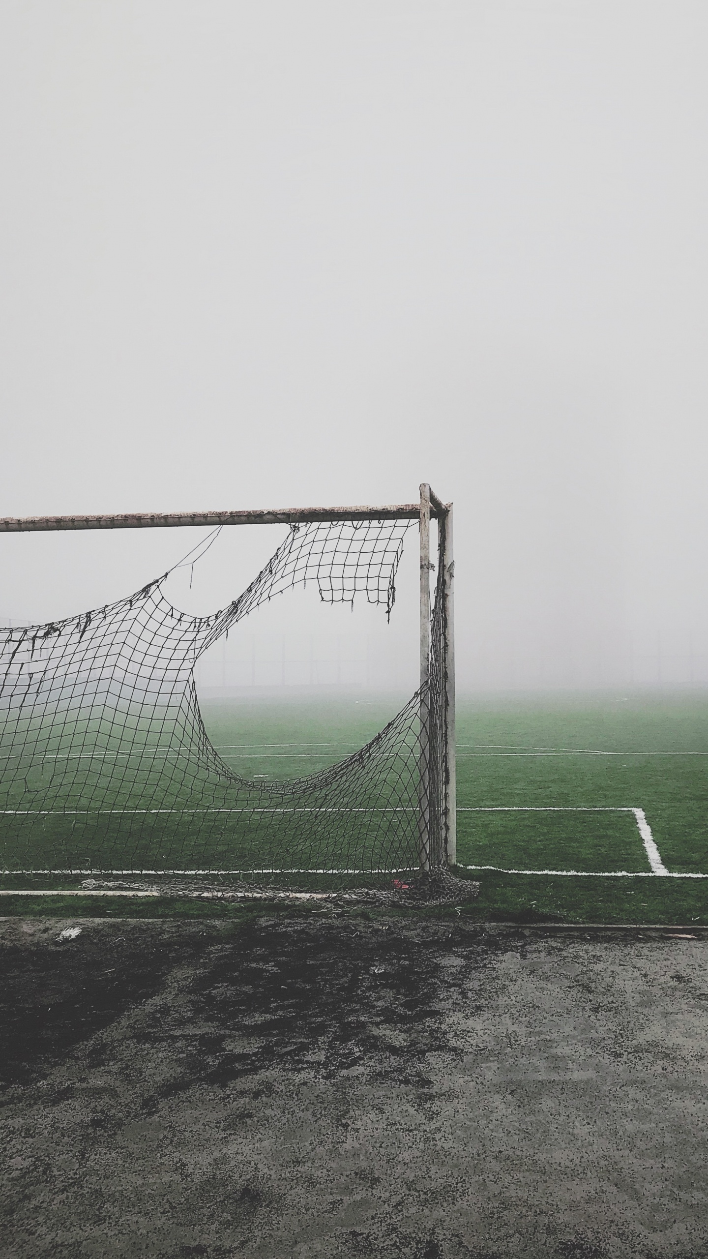 Обои цель, мяч, дымка, туман, футбольный в разрешении 1440x2560