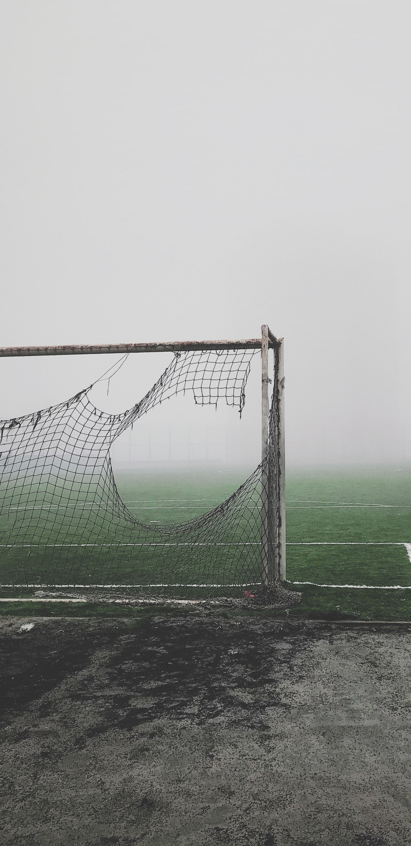 Обои цель, мяч, дымка, туман, футбольный в разрешении 1440x2960