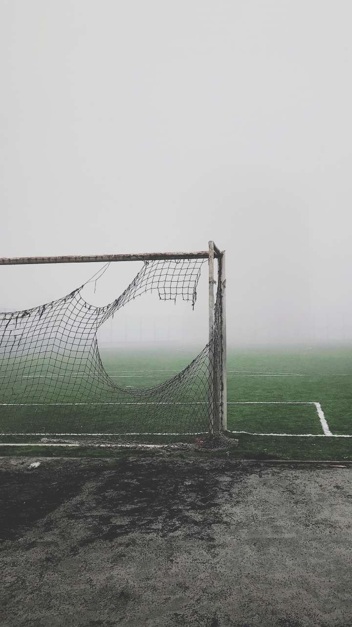 Обои цель, мяч, дымка, туман, футбольный в разрешении 720x1280