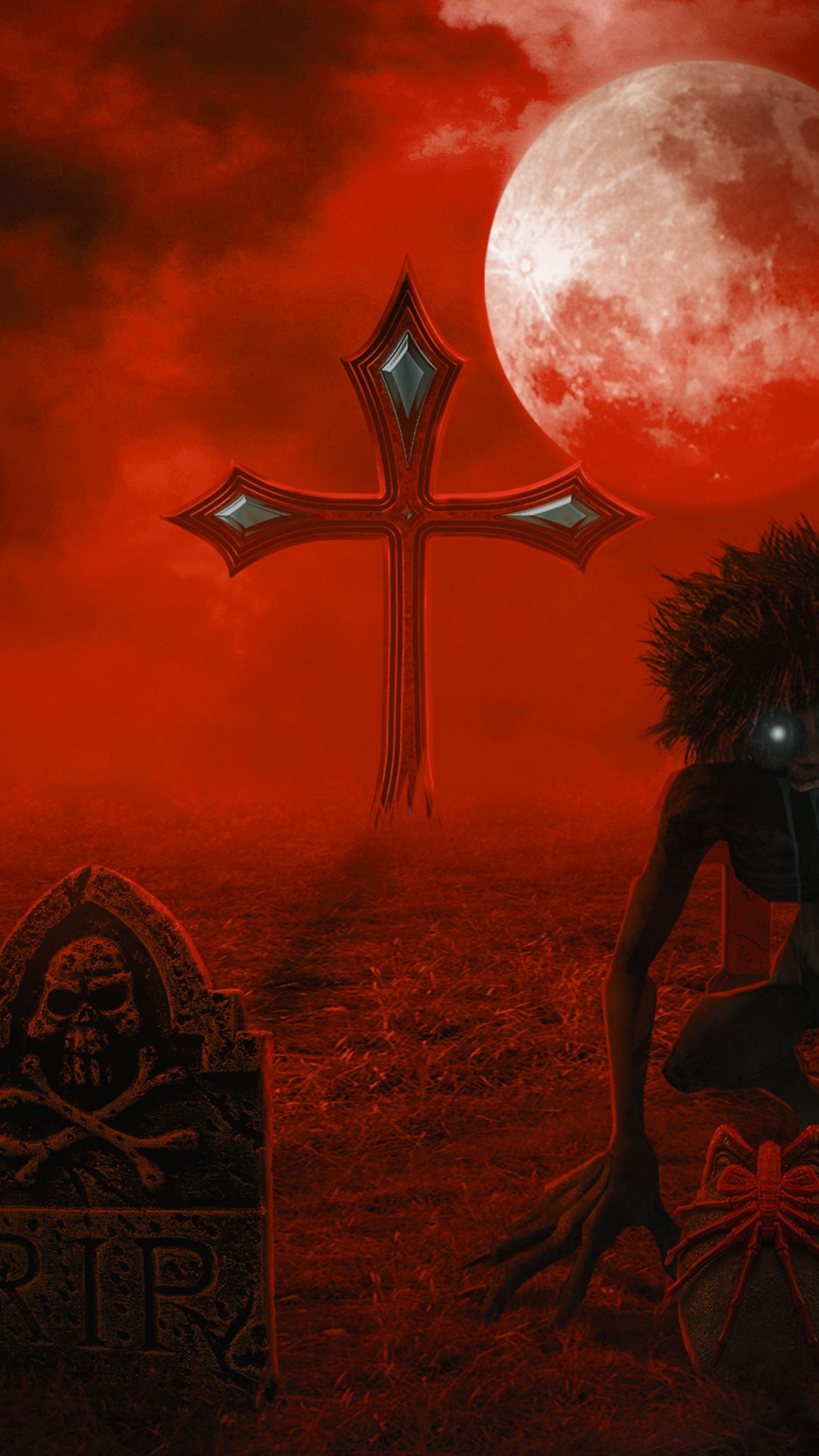 Обои темнота, иллюстрация, надгробие, кладбище, атмосфера в разрешении 1080x1920