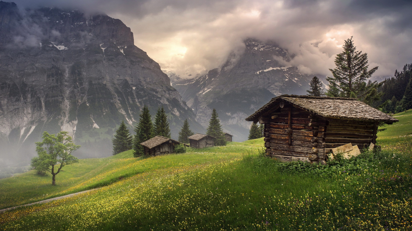 Обои Лаутербруннен, природа, горный рельеф, гора, горный хребет в разрешении 1366x768