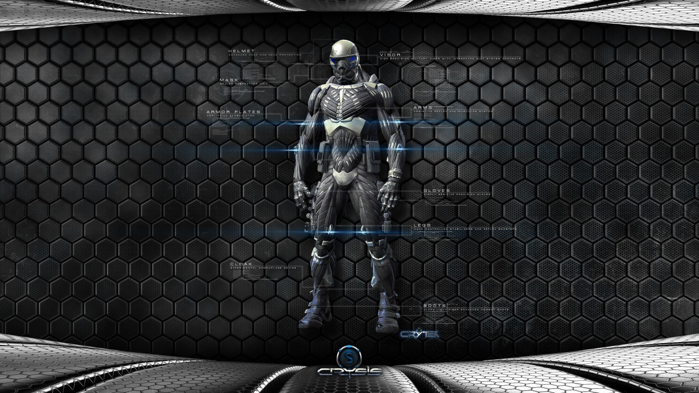 Обои crysis, crysis 2, crysis 3, мышца, симметрия в разрешении 1366x768