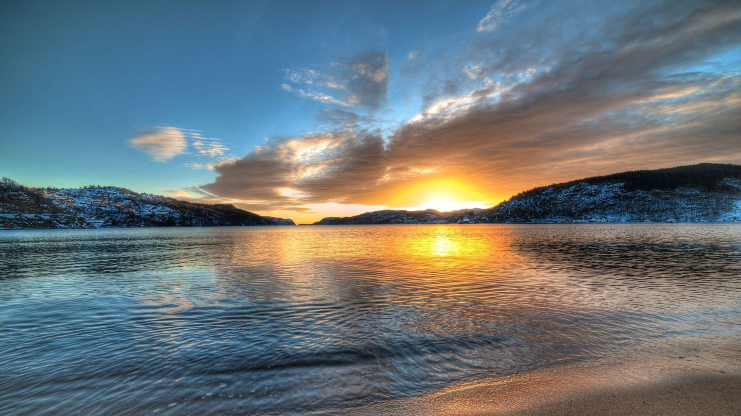 Обои Норвегия, природа, отражение, закат, горизонт в разрешении 2560x1440