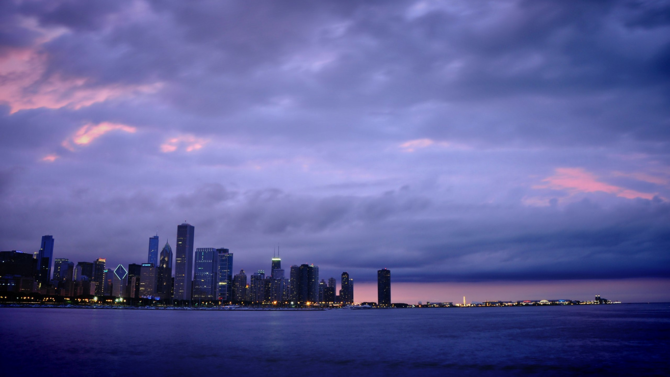 Обои Чикаго, небоскреб, городской пейзаж, город, линия горизонта в разрешении 1366x768