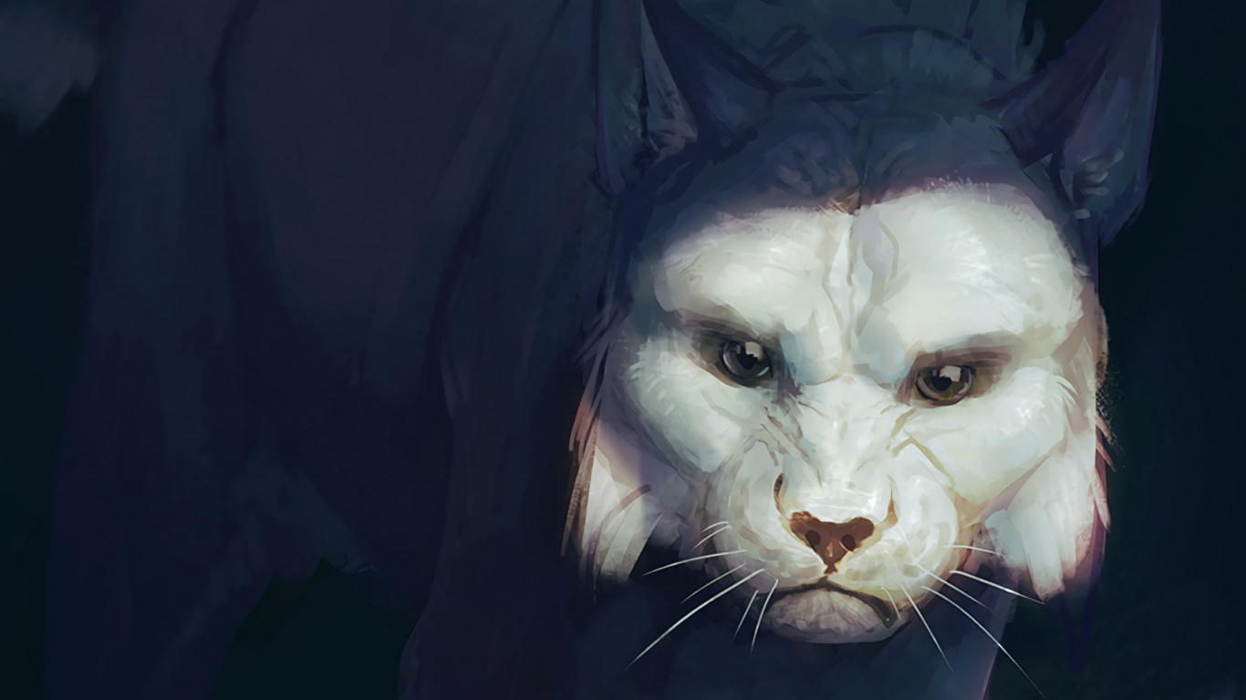 Обои морда, кошачьих, Евразийская рысь, арт, рисование в разрешении 1366x768