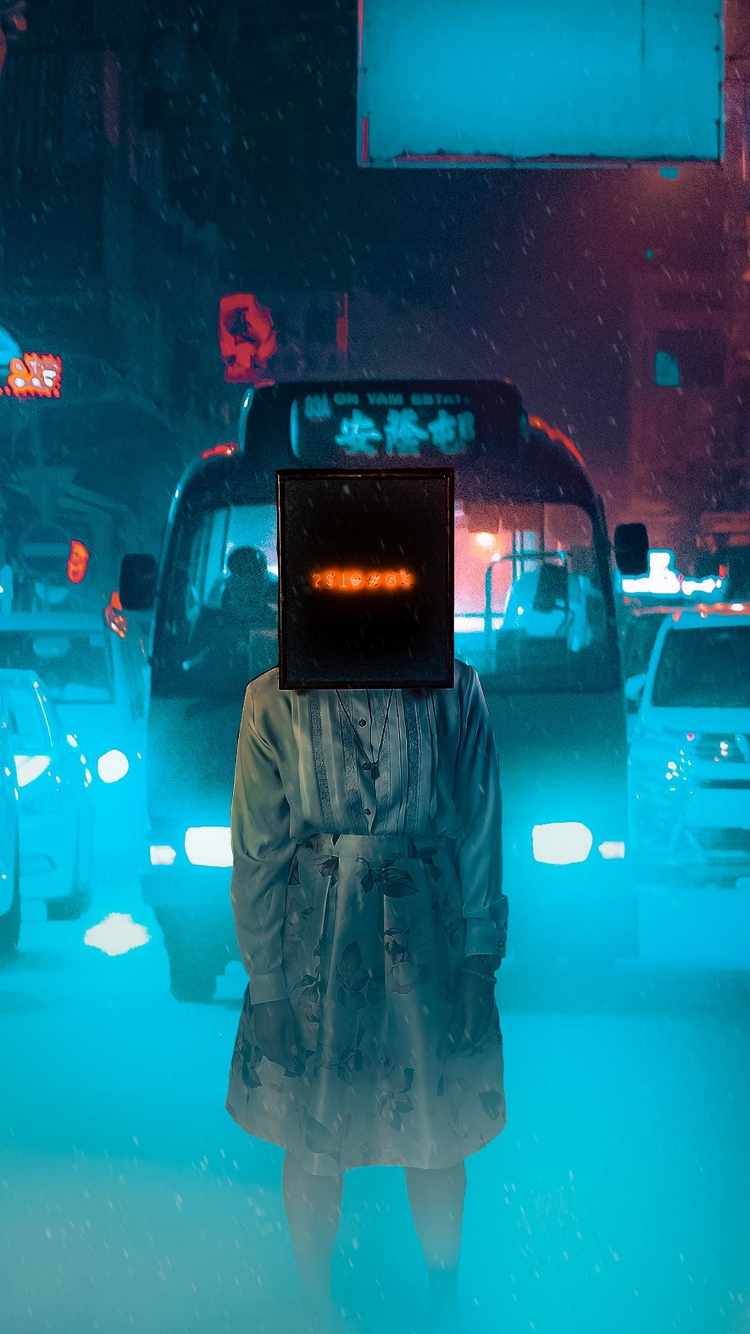 Обои синий, свет, снимок, автомобильное освещение, ночь в разрешении 1080x1920