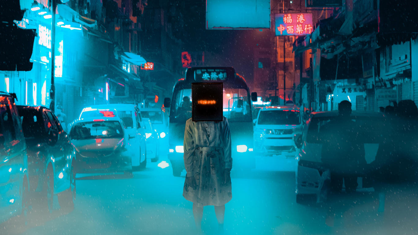 Обои синий, свет, снимок, автомобильное освещение, ночь в разрешении 1366x768