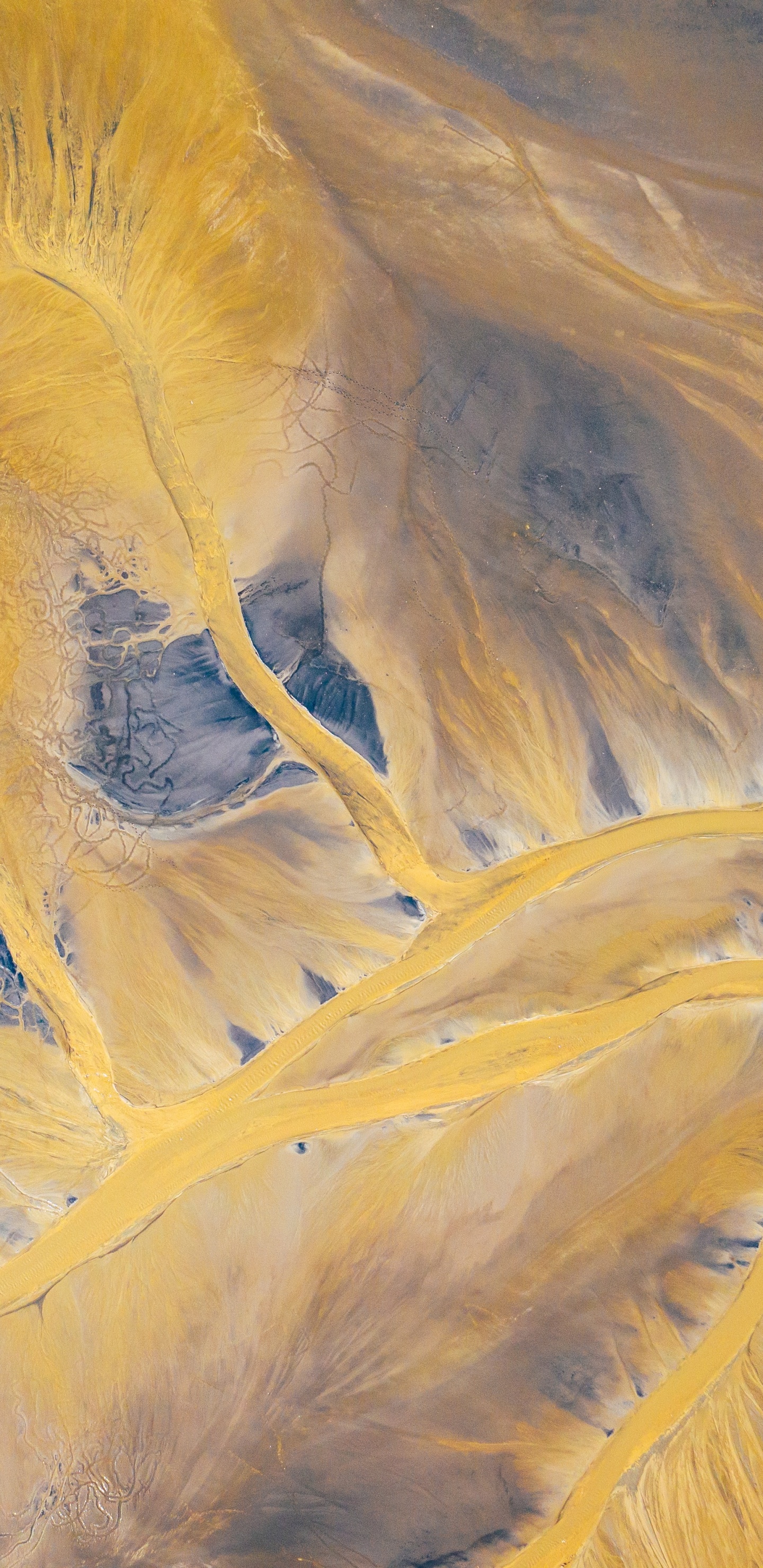 Обои живопись, арт, желтый, акриловая краска, перо в разрешении 1440x2960