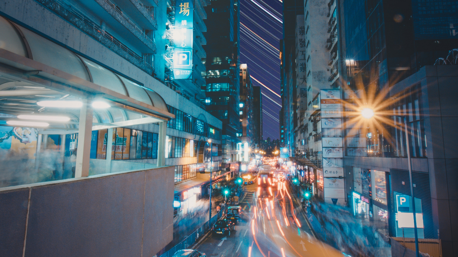 Обои здание, автомобильное освещение, небоскреб, инфраструктура, электричество в разрешении 1920x1080