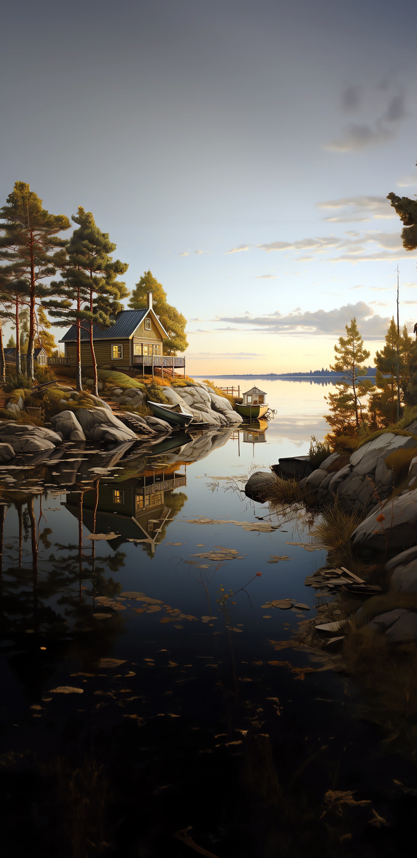 Обои дерево, вода, облако, гидроресурсы, природный ландшафт в разрешении 1440x2960