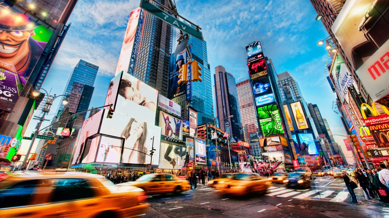Обои таймсквер, городской район, город, метрополия, городской пейзаж в разрешении 1280x720