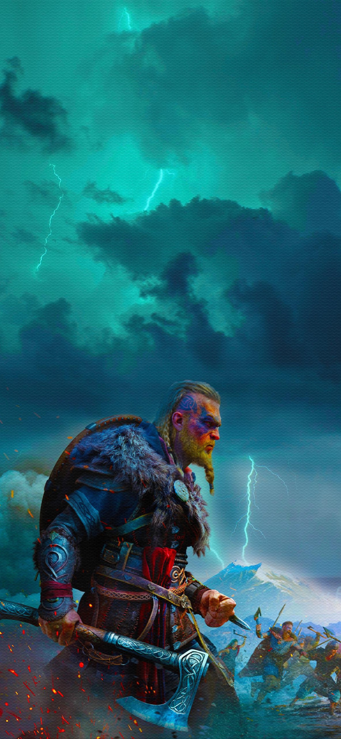Обои assassins creed valhalla, лазурный, арт, живопись, артист в разрешении 1125x2436