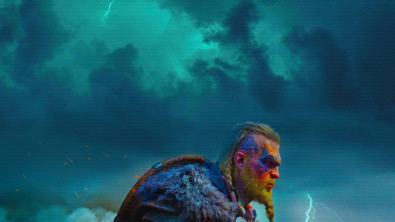 Обои assassins creed valhalla, лазурный, арт, живопись, артист в разрешении 1366x768