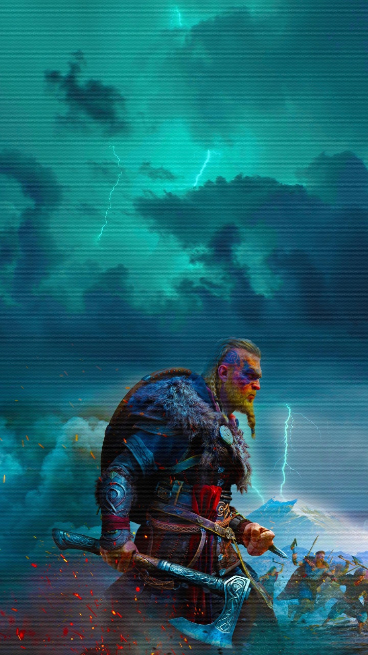 Обои assassins creed valhalla, лазурный, арт, живопись, артист в разрешении 720x1280