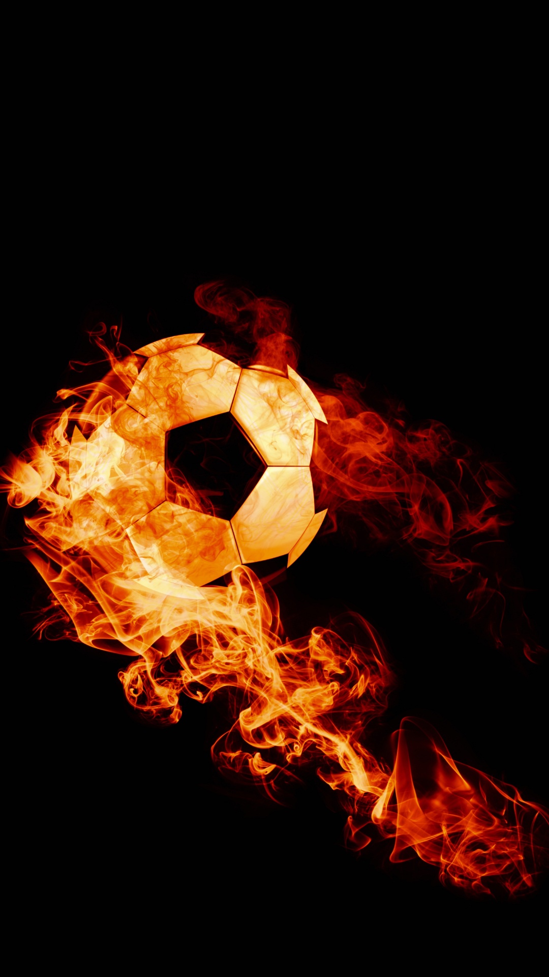 Обои мяч, футбол, пламя, огонь, тепло в разрешении 1080x1920